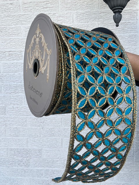 4 Inch X 10 Yards Blue Lattice