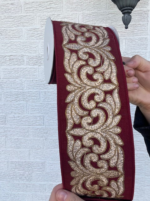 4 Inch X 5 Yards Filigree - Burgundy