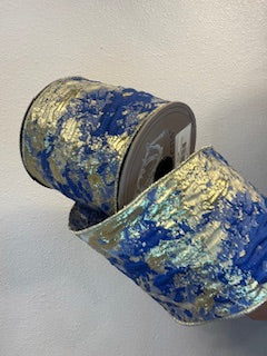 4 Inch X 10 Yard Abstract Jacard - Navy/Gold