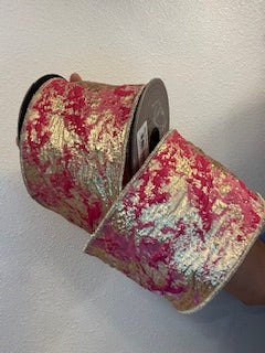 4 Inch X 10 Yard Abstract Jacard - Crimson/ Gold