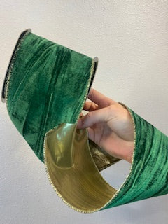 4 Inch X 10 Yard Green Crushed Velvet