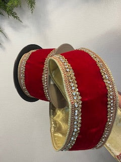 4 Inch X 5 Yards Red Velvet Jeweled