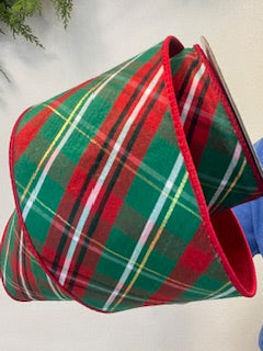 4 Inch x 10 Yards - Plaid Dupioni Verde Diagonal