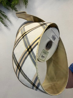 4 Inch X 10 Yard Plaid Dupion Stripe Ribbon