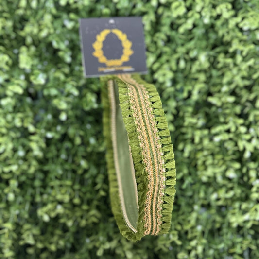 1.5"X10YD - Green/ Gold Frill Ribbon